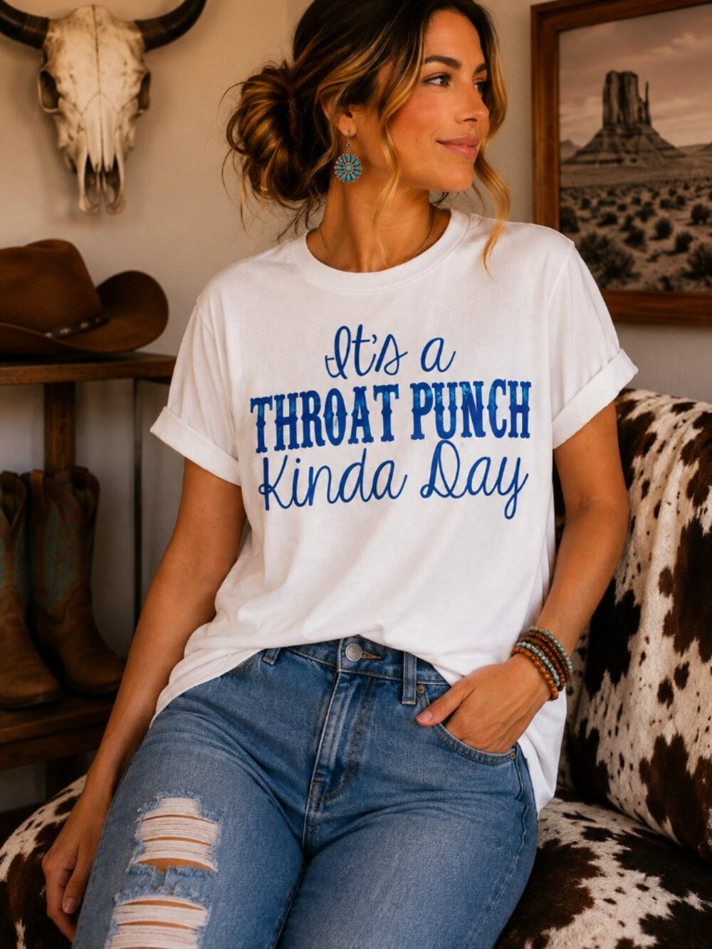 Throat Punch Day Funny Graphic T Shirt Trendy Boutique Style Tee Womens White